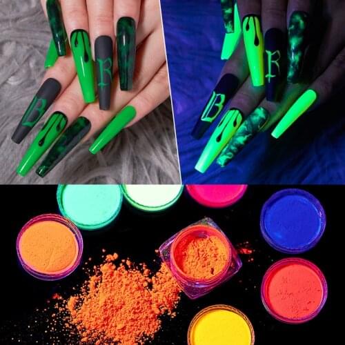 Neon Pigment Fluorescent Nail Glitter Powder Shinny Ombre Chrome Dust DIY Polish Manicures For Nails Art Decoration