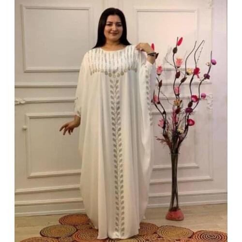 New Fashion Classic Design African Women Clothing Abaya Dashiki Chiffon Fabric Hot Drilling & Inside Loose Dress For Lady