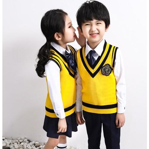New Arrival High Quality School Uniform Kindergarten Clothing Students Spring Summer Fashion Unisex V-neck Vest Plus Size 3-14