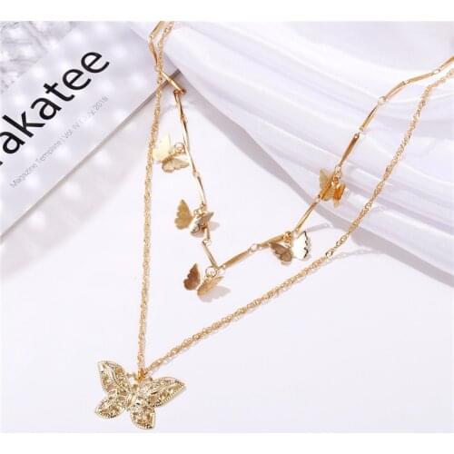 Elegant Butterfly Pendant Necklaces for Women Fashion Charm Gold Moon Multilayer Choker Necklace Jewelry 2020 Mew