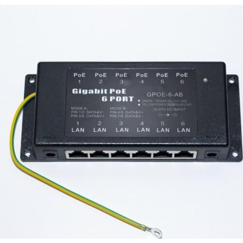 Passive wall mount 6 Port Gigabit Power over Ethernet PoE Injector GPOE-6 -Power Supply NOT Included
