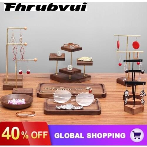Walnut Jewelry Display Stand, Four-Layer Rotatable Earring Tray Earrings Rings Bracelets Pendant Display Stand