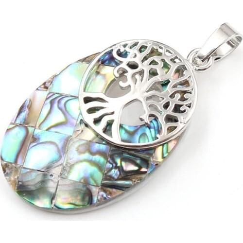 DoreenBeads Bohemian Abalone Shell Pendants Zinc Alloy(Lead Nickel Safe) Silver Color Oval Tree 35mm x 23mm DIY Jewelry,1 PC