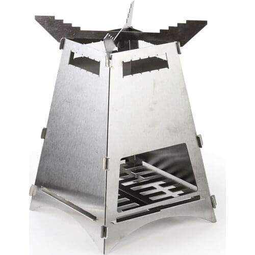 Portable Stainless Steel Rocket Stove Folding Wood Fire Stove Multi-functional Outdoor Camping Picnic Cooking Burning Stove