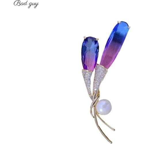 Multicolor Tourmaline Glass Pin for Womens Elegant Leaf Jewelry Clothes Scarf Buckle Garment Accessories Zicon Pins Gift