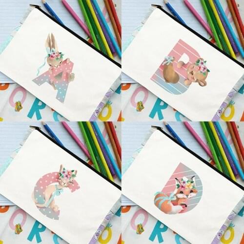 Animal Letter Print Pencil Bag Kawaii Stationery Box School Supplies Storage Pouch Travel Makeup Case Cosmetic Bag Gift for Kids
