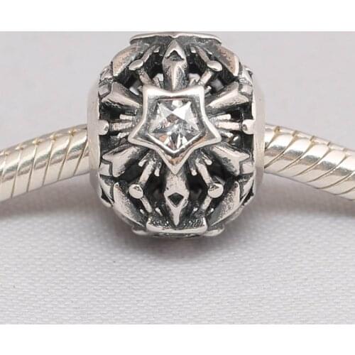 Authentic S925 DIY Jewelry Snowflake Charm fit Lady Bracelet Bangle Lady Gift Star Bead Clear CZ