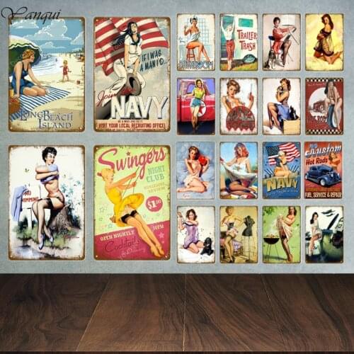 Sexy Lady Vintage Metal Signs Plaque Metal Poster Pin Up Girl Wall Decor Bar Pub Club Man Cave Bathroom Retro Signs YA011