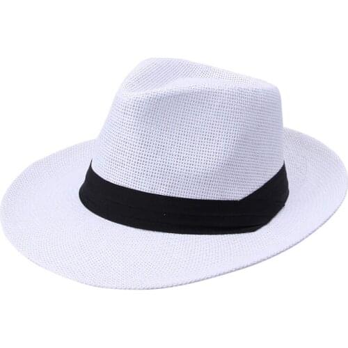 Summer Sun Hats for Women Man Panama Hat Straw Beach Fashion UV Sun Peotection Travel Cap Trilby Large Brim With Black Ribbon