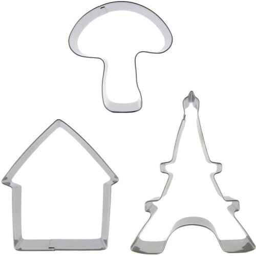 Thatched cottage, Tower, Mushroom shaped 3 piece biscuit cutting molds, baking tools, cake decorating soft candy tools