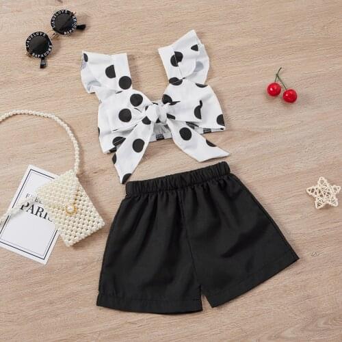 FOCUSNORM Summer Fashion Infant Girls Clothes Sets 1-5Y Polka Dot Printed Strap Sleeveless Bow Vest Tops Shorts 2pcs