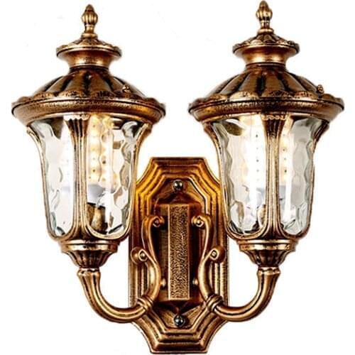 Retro outdoor double head wall lamp simple European all aluminum courtyard balcony door waterproof landscape outdoor lamp