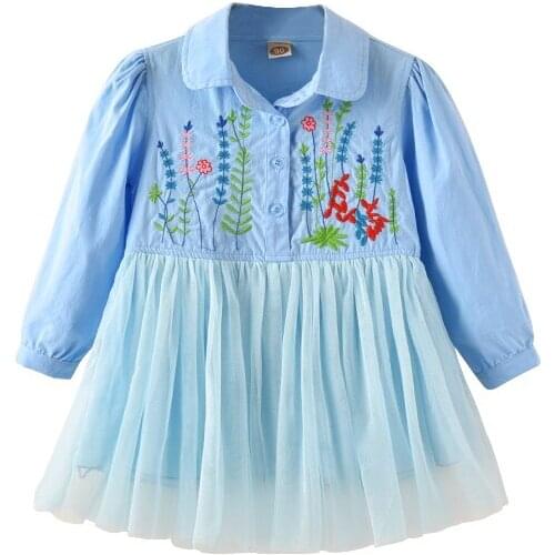 Party dress for girls 5 years Fall 2018 New 3 Years Girl Birthday Dress Embroidery Autumn Pink Bule Children Shirt Dresses