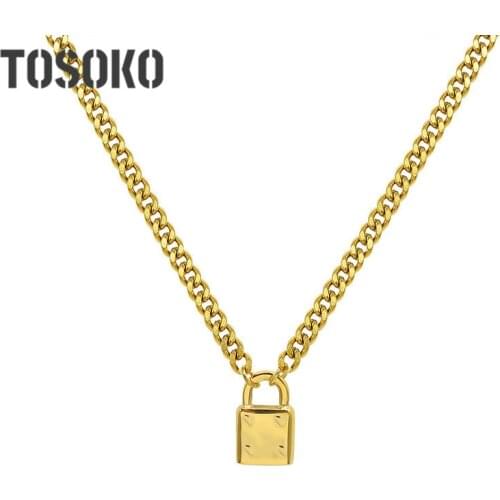 TOSOKO Stainless Steel Jewelry Lock Pendant Necklace Exaggerated Cable Chain Female Hip Hop Clavicle Chain BSP030