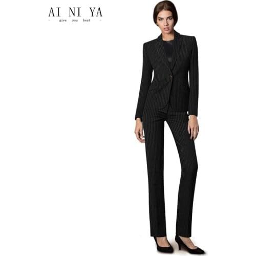 Fashion Work Stripe Womens Suits 2 Piece Set For Women Blazer Jacket & Pants Womens Business Office Lady Suit Feminino