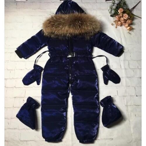 2021 Winter baby girl down coat Baby clothes print outerwear Fur Hooded childrens Snowsuit down overall Child jumpsuit romper