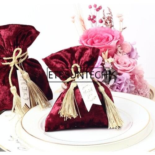 300pcs/lot Korean Style Velvet Tassels Bandage Candy Bag Gift Bag Wedding Candy Favors Party Favors