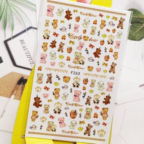 3D Nail Sticker Bear Bow Bird Designs Nail Art Decorations Stickers Foil Decals Wraps Manicure Accessories Nails Decoraciones