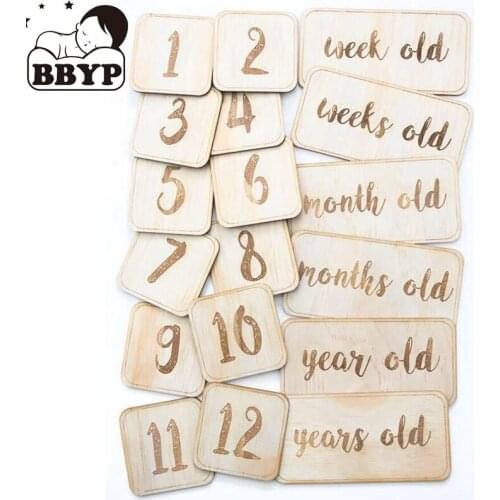 1-12Pcs Handmade Baby Milestone Cards Wooden Monthly Photocards Newborn Birth Growth Album Photography Props Souvenir