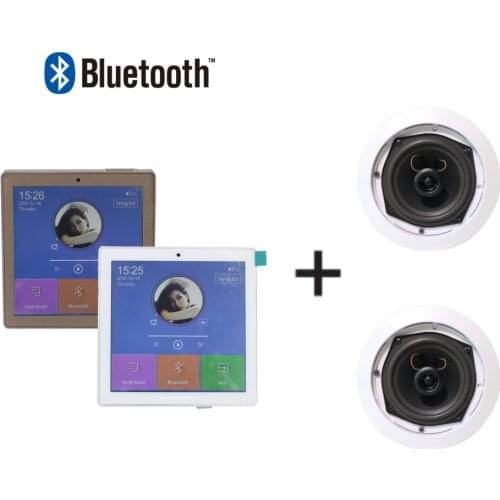 Bluetooth 2-CH 25w touch screen home audio background music wall mounted amplifier with 2 pieces 5'' coaxial ceiling speaker