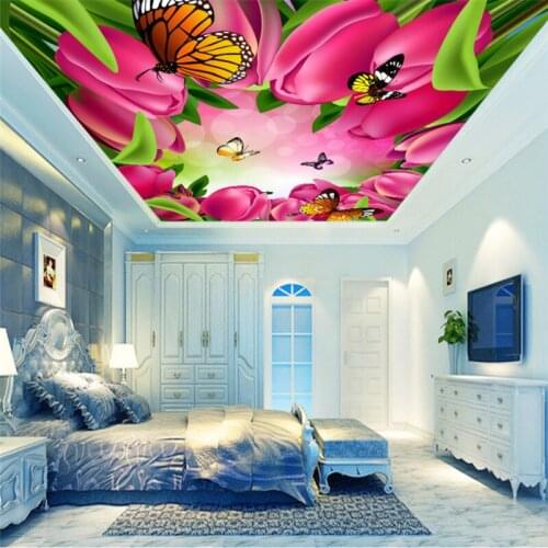 Custom wallpaper mural beautiful romantic sunlight tulip flowers ceiling Decorative photo wallpaper papel pintado Beibehang