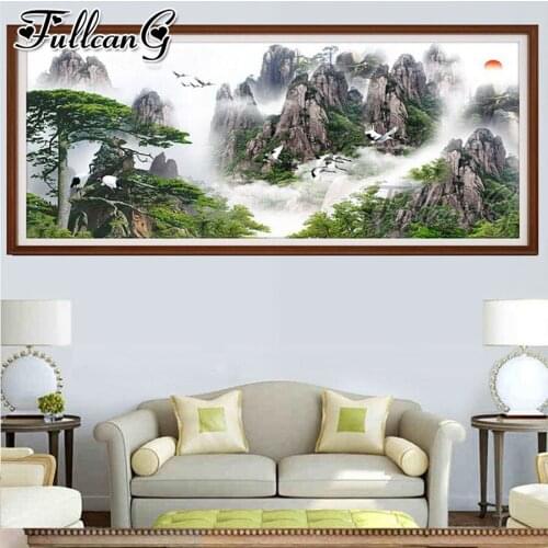 FULLCANG China Huangshan natural landscape Welcome pine 5d diy full square round diamond embroidery large mosaic painting FC3362