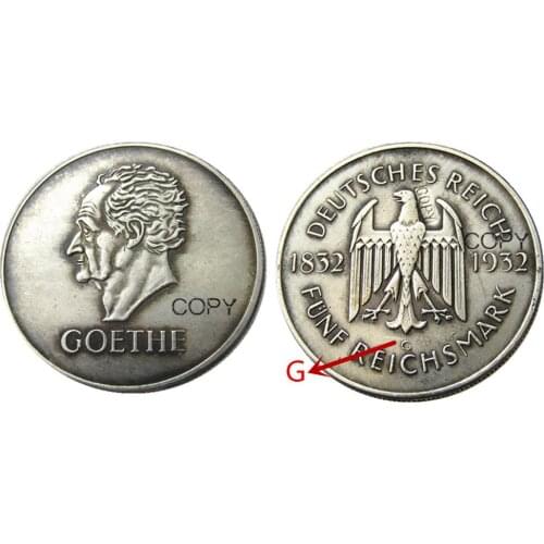 GERMANY 1932-G 5 Reichsmark Silver Plated Copy coin