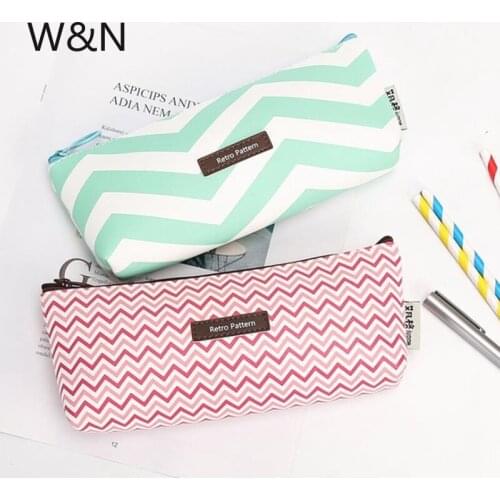 Cute Stripe Canvas Pencil Cases School Pencil Cases for Girls School Supplies Stationery Student Pencil Case Box Kalem Kutusu