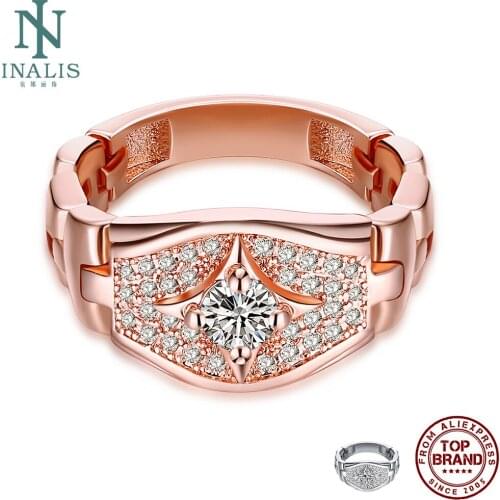 INALIS Creativity Geometric Rings For Women And Men Full 5A Clear Cubic Zirconia Unisex Rose Gold Plated Ring Fashion Jewelry