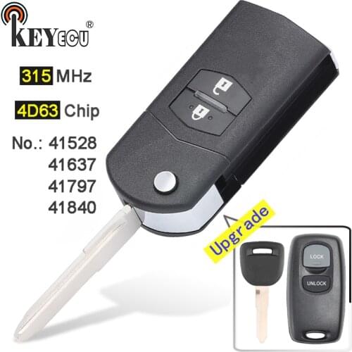 KEYECU 433MHz 4D63 Model No. 41521/ 41601/ 41803/ 41835/ 41847 Upgraded Flip 2 Button Remote Key Fob for Mazda 626 RX8 2 3 6 323