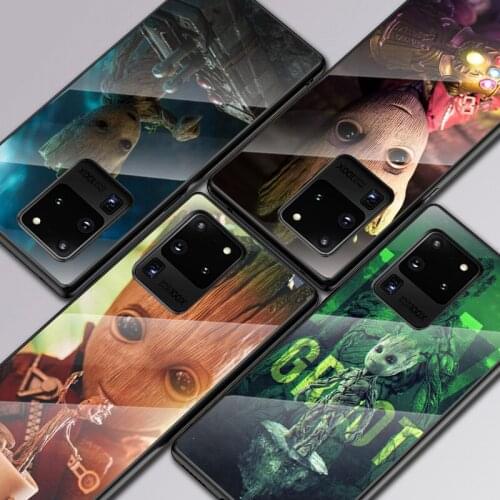 Cute Marvel Groot For Samsung Galaxy S20 FE S10e S10 S9 S8 Ultra Plus Lite Plus 5G Tempered Glass Cover Phone Case