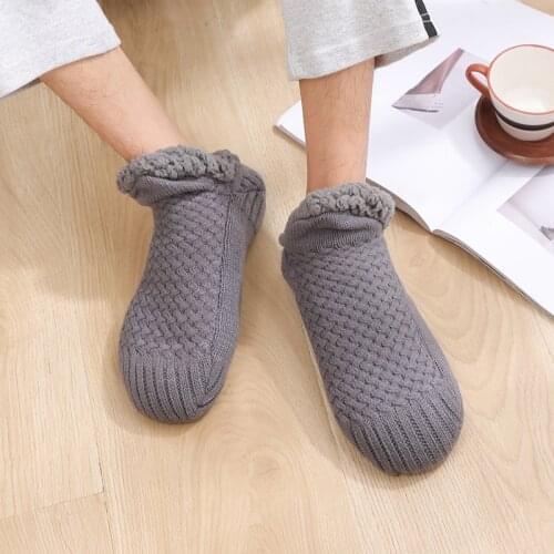 Men slippers home Thicken Warm Floor Socks Non-Slip Indoor Floor Socks Fashion plush Slippers Socks Black Floor Shoes Male