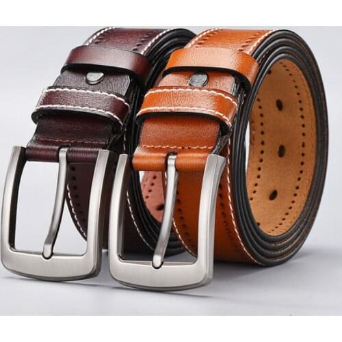 Peikong Brand Genuine Mens Leather Fashion Belt Alloy Material Pin Buckle Business Retro Mens Jeans Wild High Quality Belts