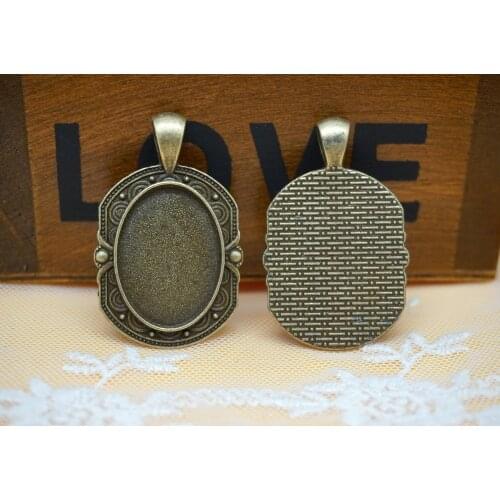 2PCS/lot inner size 18MM x 25MM Oval Metal cabochons Base for making necklace jewelry used on leather cord Pendant Tray supply