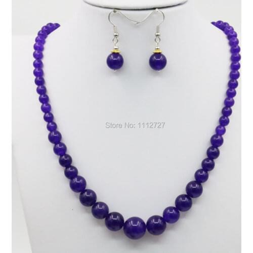 6-14mm Tower Necklace Chain Earring Sets Purple Chalcedone Crystal Stone Balls 18inch Beads Hand Made DIY Jewelry Gift Accessory