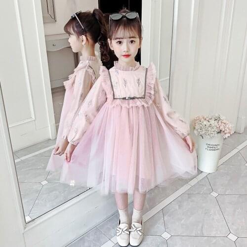 Girls' dresses, big childrens embroidered lace princess dress, spring 2021 sweet and trendy princess childrens dress, children