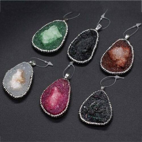 Pendants Irregular resin and agates crystal bud inlaid with crystal for Jewelry Making DIY Necklace Bracelets 35x50-45x55mm