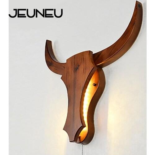 Industrial Retro Creativity Wall Lamps LED Manual Wood Cow Animal Style Wall Lights for Living Room Bedroom Restaurant Bar