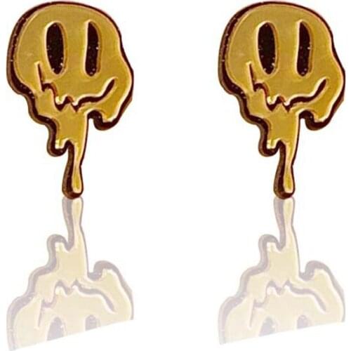 Fashion Statement Ghost Smile Face Stud Earrings Women Men Mirror Acrylic Punk Hip Hop Rock Earrings Halloween Party Jewelry