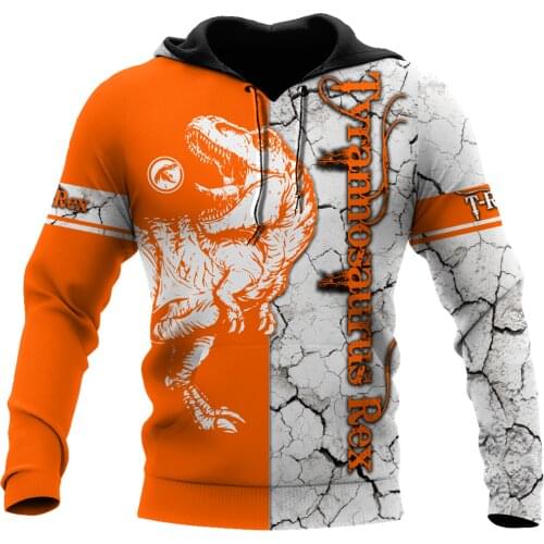 Dinosaur Series Orange 3D Full Printed Men Clothing Autumn and Winter Fashion Hoodie Sweatshirt Zip Hoodie Casual Jacket