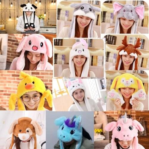 Moving Hat Rabbit Ear Plush Toy Airbag Cap Stitch Lighted Hat Mickey Minnie Mouse Doll Cosplay Hat Kid Children Birthday Gifts