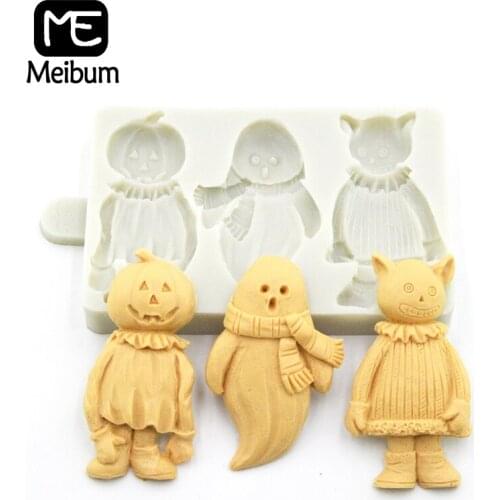 Meibum Halloween Silicone Fondant Cake Mold Skeleton Pumpkin Demon Clown Pattern Chocolate Candy Sugar Craft Decorating Mould