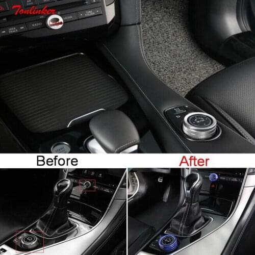Tonlinker Interior Car Center Console Knob Cover Stickers for INFINITI QX50 2018-20 Car Styling 2 PCS Aluminum Cover stickers