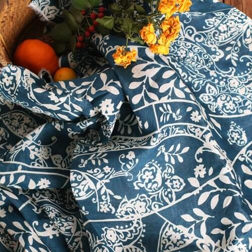 High quality ramie fabric Blue and white digital printing tissu High grade dress Robe cheongsam sewing