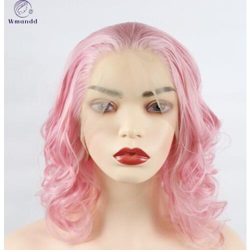 Wmandd 18-28 Inches Body Wave Synthetic Pink Lace Front Wigs With Natural Hairline For Women Cosplay Daily Heat Resistant Hair