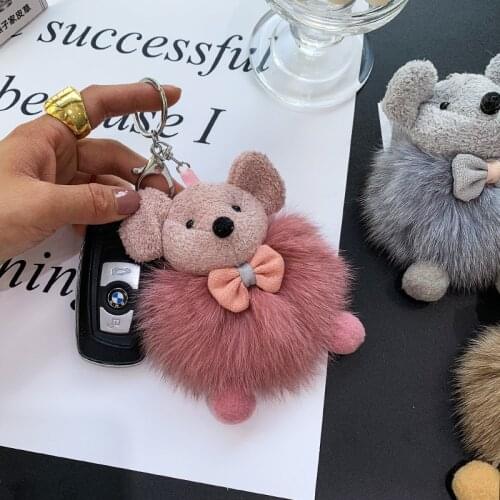 Real Fox Fur Ball little mouse Toy Fur Keychain Fluffy Fox fur Pom Pom Pendant Bag Charms Car Key ring Suspension Trinket Gifts