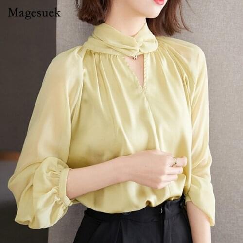 Elegant Office Lady Autumn 2021 New Blusas Womens Tops Fashion V-neck Hollow Tops Women Shirts Blouses Long Sleeve Shirt 16211
