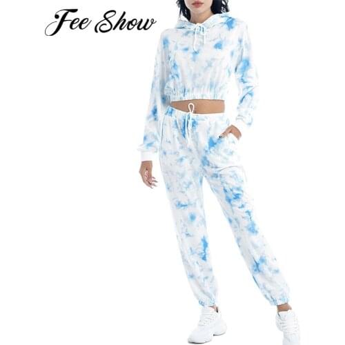 Spring Autumn Women Running Sets Tie Dye Print Tracksuits Workout Clothes Casual Sweatshirts Joggers Pants 2Pcs Female Sport Set