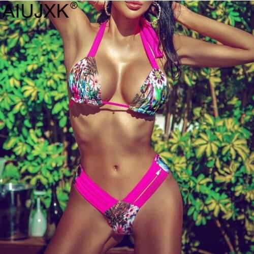 AIUJXK 2019 Summer Leopard Print Halter 2 Piece Swimsuit Women Beach Sexy Underwear Biquini Ladies Swimwear Lingerie Bra Set