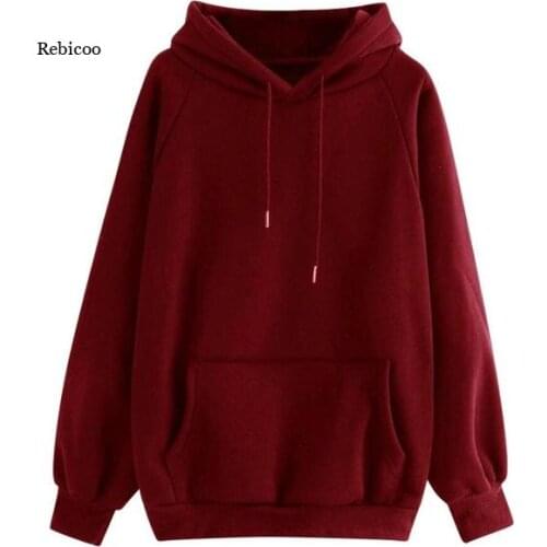 Womens Solid Color Hooded Sweater for Fall/winter 2021 New Korean Style Loose Plus Velvet Long-Sleeved Jacket